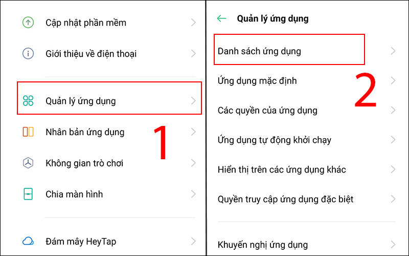 Vào danh sách ứng dụng